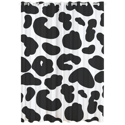 White curtain with a repeating pattern of black outline cartoon faces, featuring grommet top for easy hanging. - Image 12