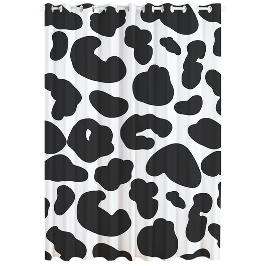White curtain with a repeating pattern of black outline cartoon faces, featuring grommet top for easy hanging. - Image 12