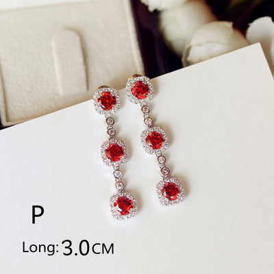 Aretes Largos de Novia con Rubí Rojo Paloma Talla Cuadrada Redonda - Image 28