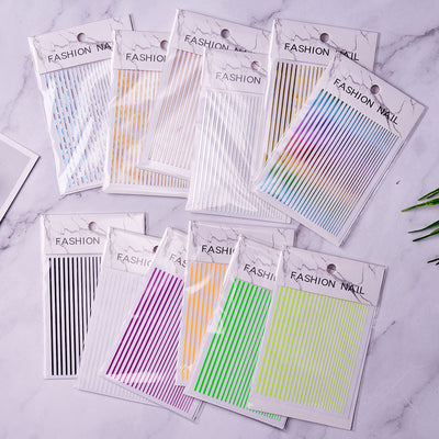Stickers de Uñas con Adhesivo - Decoraciones Multicolor de Líneas Brillantes