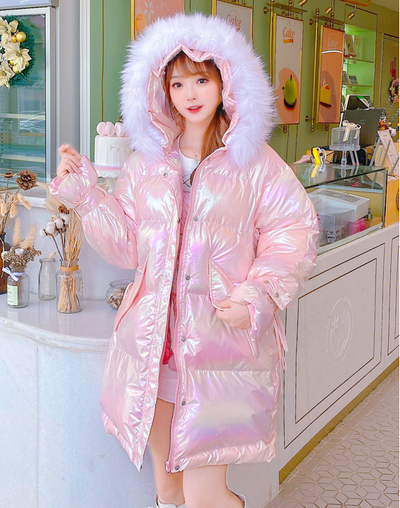 Chaqueta Acolchada con Cuello de Pelaje Extragrande - Tonos Concha Marina - Image 10
