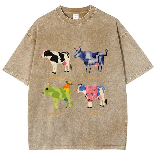 Playera Retro de Algodón con Estampado Divertido de Vaca para Hombre - Image 13