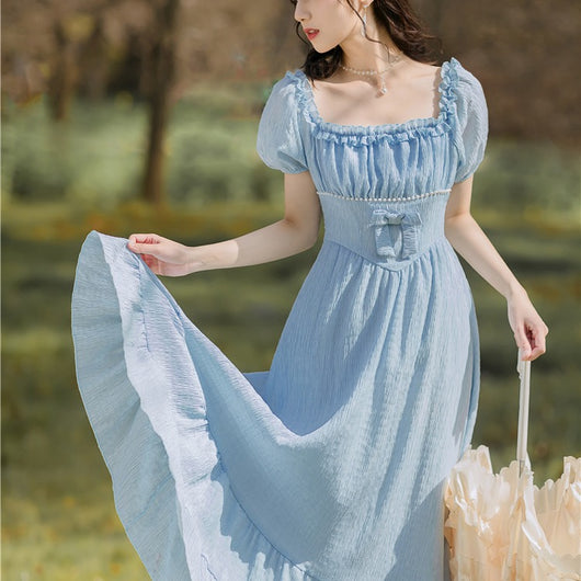 Vestido Vintage de Cintura Alta con Cuello Cuadrado y Mangas Abullonadas Beaded - Image 12