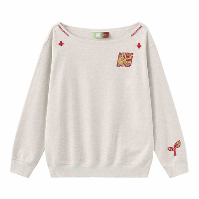 Blusa Suelta de Manga Larga con Bordado y Hombro Caído - Image 4