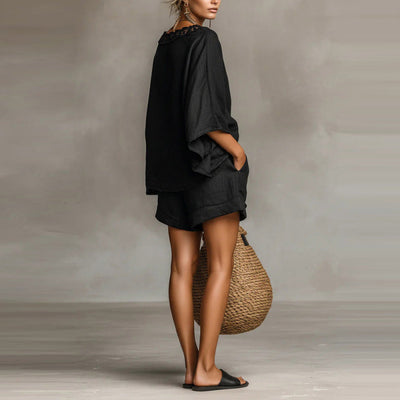 Conjunto Cómodo de Camiseta y Shorts de Color Liso - Image 4