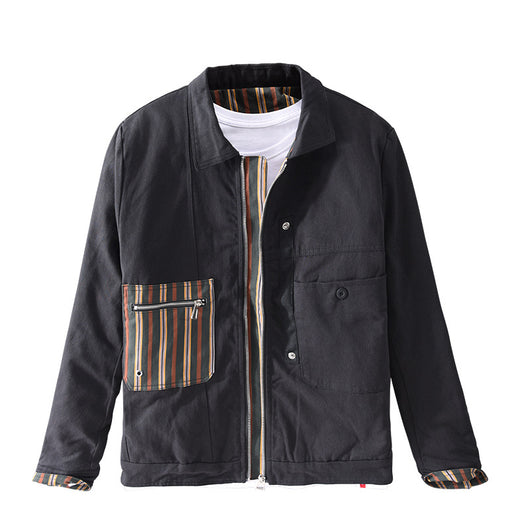 Chaqueta Casual Hombre con Parches y Rayas Contrastantes - Image 5