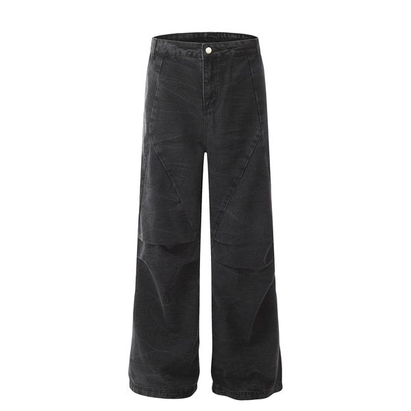 Jeans Negros Lavado Vintage con Pierna Ancha y Costuras Decorativas - Image 5