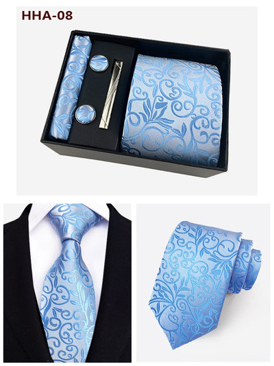 Set de Corbata Paisley con Clip y Caja de Regalo - Corbata Negra Elegante para Negocios - Image 34