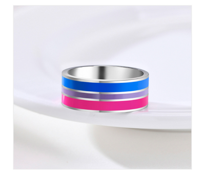 Anillo de Pareja Bandera Bisexual en Acero Titanio - Símbolo de Orgullo - Image 6