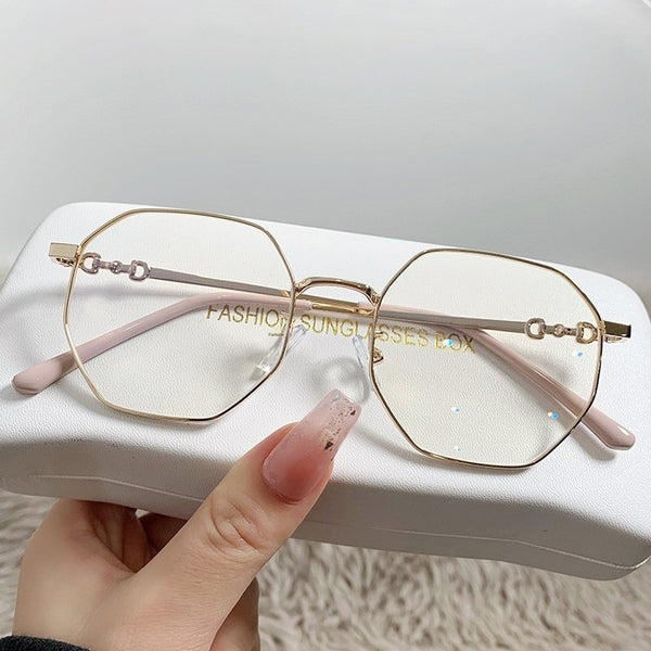 Gafas Poligonales Oro Rosa sin Marco con Filtro Luz Azul para Mujer