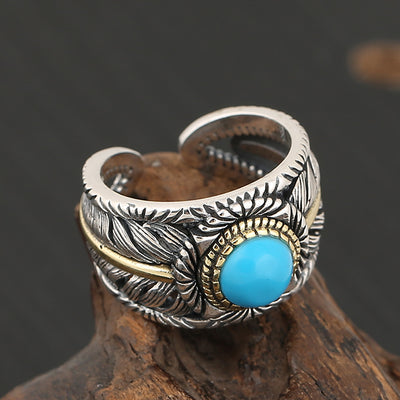 Anillo de Pluma Turquesa para Hombre - Diseño Exagerado y Audaz - Image 3