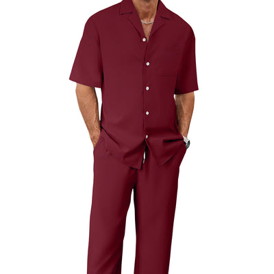 Conjunto de Traje Casual para Hombre: Camisa de Solapa con Botones y Pantalón Recto - Image 5