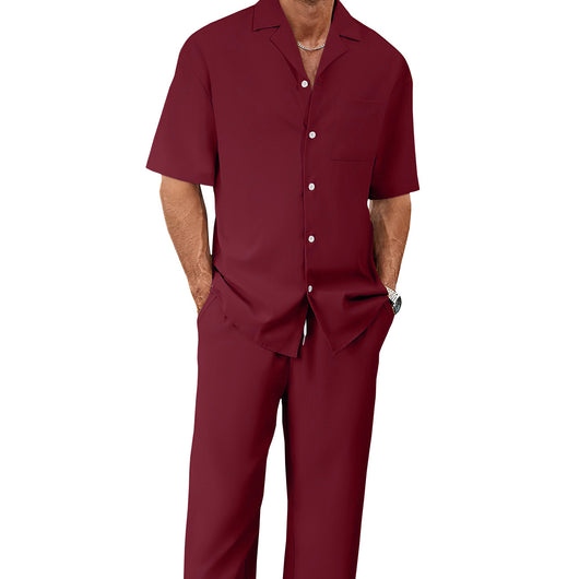 Conjunto de Traje Casual para Hombre: Camisa de Solapa con Botones y Pantalón Recto - Image 5