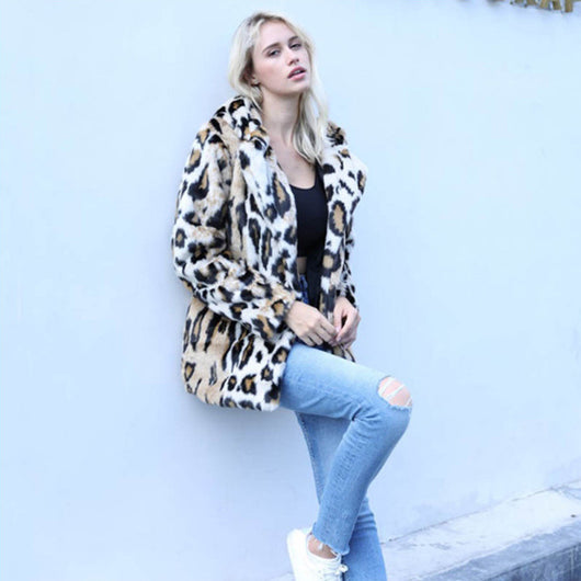 Abrigo de Piel de Visón Estampado Leopardo con Capucha para Mujer - Image 5