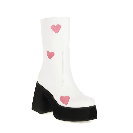 Botines para Mujer con Tacón Alto Grueso y Plataforma - Patrón Leche - Image 3