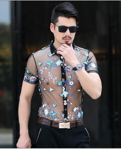 Camisa Hueca para Hombre con Bordado Flocking - Image 28