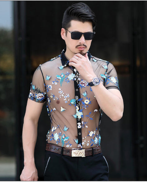 Camisa Hueca para Hombre con Bordado Flocking - Image 28