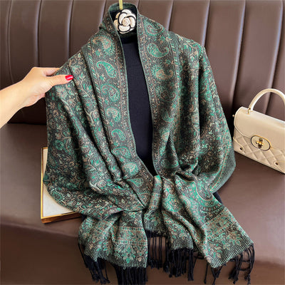Chal de Lujo Ligero con Jacquard y Borlas de Cachemira - Image 16
