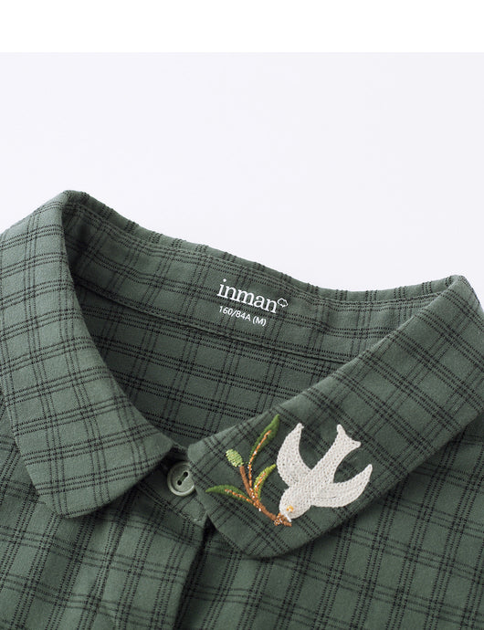 Camisa Cuadriculada Bordada de Algodón Puro para Mujer - Corte Slim Manga Larga - Image 16