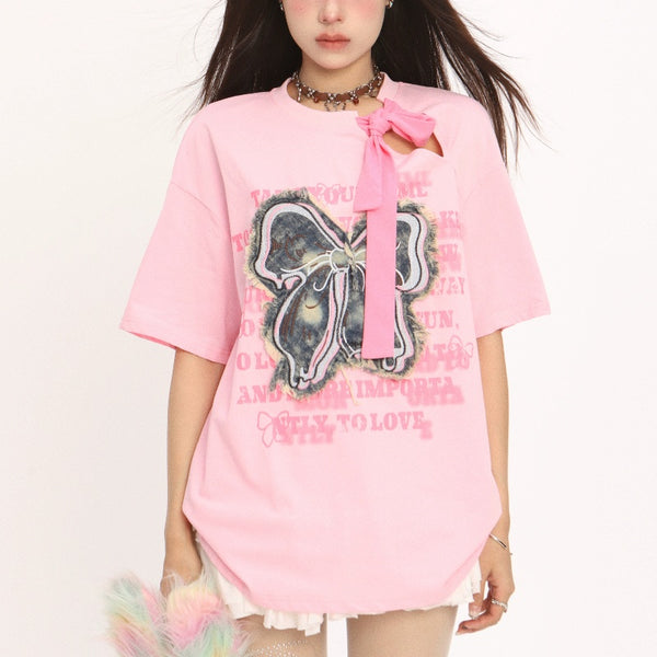 Playera de Verano con Parche de Moño - Diseño Irregular Fresco - Image 3