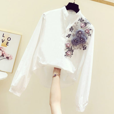 Blusa Casual de Cuello en V y Manga Larga para Mujer - Blanco Versátil - Image 7