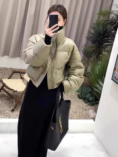 Chaqueta Acolchada de Cuero PU sin Lavado - Abrigo Corto Grueso para Mujer - Image 11