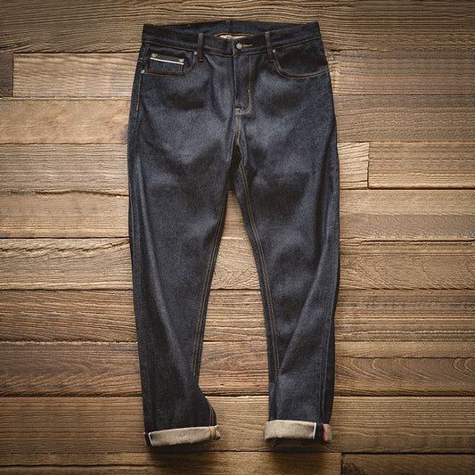 Pantalones Vaqueros Vintage Raw Denim Chieryuan Corte Recto Peso Pesado Azul Oscuro