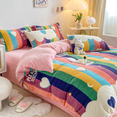 Juego de Cama Coral Franela Gruesa 4 Piezas con Forro de Leche - Image 11