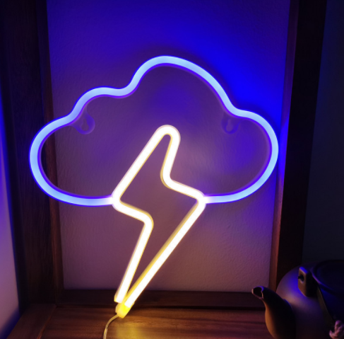Lámpara Neon LED Nube con Rayo - Luz USB Recargable para Decoración - Image 3
