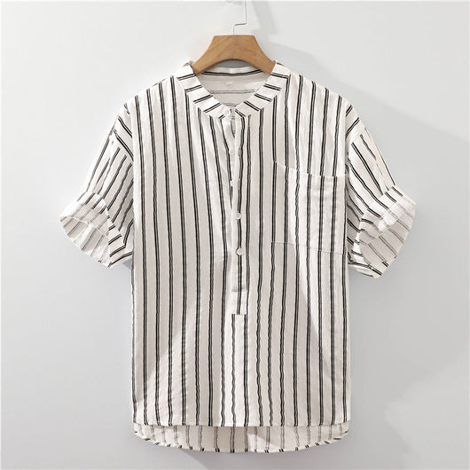 Camisa Rayada Estilo Japonés para Hombre - Image 3