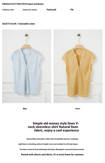 Blusa Lino Puro Cuello V Sin Mangas - Estilo Old Money Minimalista - Image 20