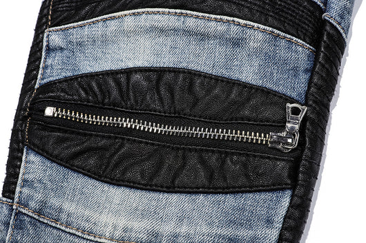 Jeans Slim Fit Motociclista con Parches de Cuero y Cierre Ajustado - Image 2