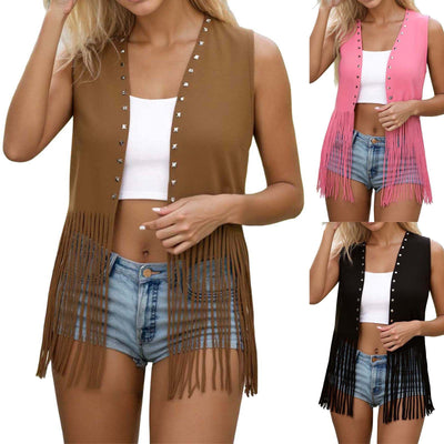 Chaqueta de Gamuza sin Mangas con Flecos y Remaches para Mujer - Image 19