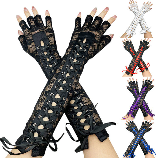 Guantes Femeninos de Encaje con Pantalla Táctil - Mitad Dedo - Image 11