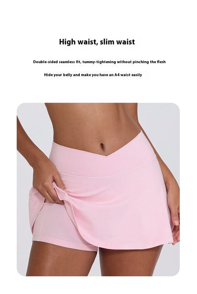 Light pink halter neck sports bra and high-waisted leggings workout set on a model. - Image 47