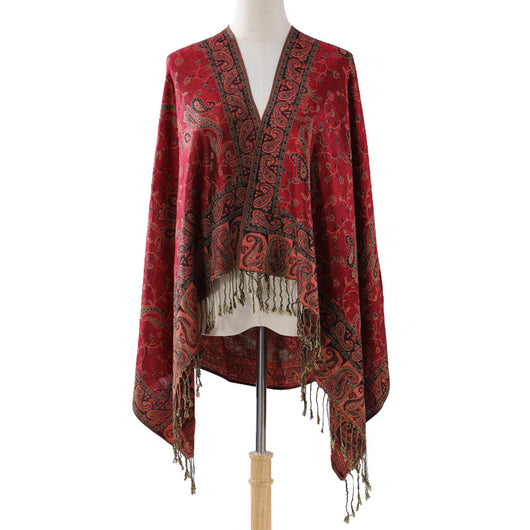Bufanda Jacquard de Cachemira Clásica Multiusos con Flecos de Anacardo - Image 3