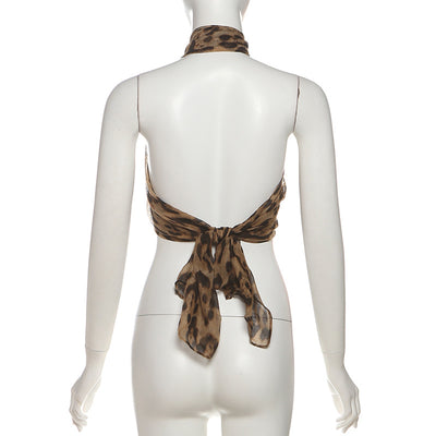Top Halter Leopardo Retro Estilo Urbano con Escote Midriff - Image 10