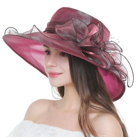 Sombrero de Playa Vintage con Malla Floral y Organza - Image 2