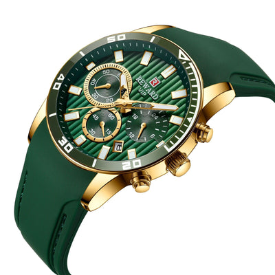 Reloj Hombre Correa Silicona Verde Malaquita Tres Ojos Calendario Luminoso - Image 8