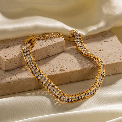 Pulsera de Oro 18K Dorada con Circonia Blanca en Doble Capa - Image 10