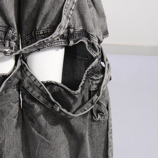 Pantalón Cargo Denim con Diseño de Cinta Decorativa y Bolsillos Múltiples - Image 17