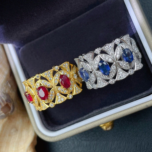 Anillo de Plata S925 con Gemas Naturales de Colores para Mujer
