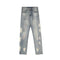 Jeans Rectos Desgastados con Cortes de Tinta