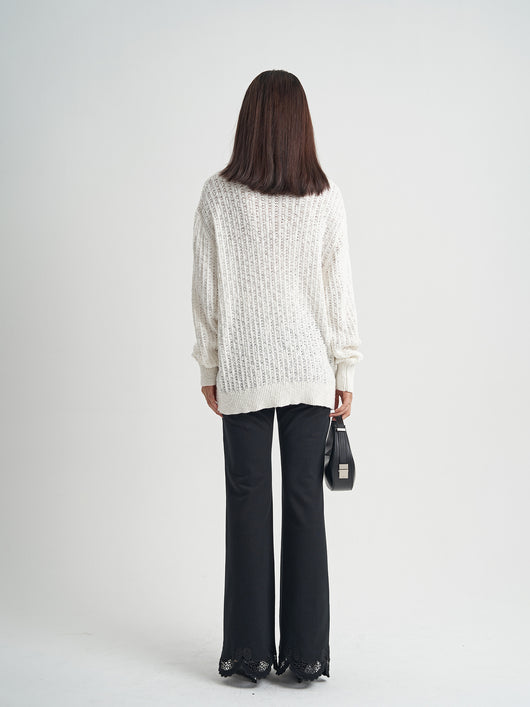 Pantalón Negro Cintura Alta con Cordón de Encaje para Mujer - Image 8