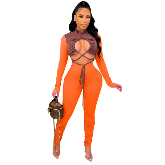 Jumpsuit Elegante de Manga Larga con Detalles Calados y Combinación de Colores - Image 19