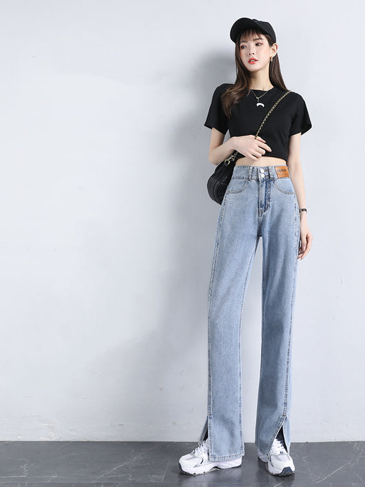 Jeans de Cintura Alta Slim Recto y Pierna Ancha para Mujer - Comodidad Versátil - Image 10