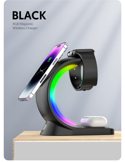 Cargador Inalámbrico Magnético 4 en 1 con Luz Ambiente para iPhone, Apple Watch y AirPods Pro - Image 12
