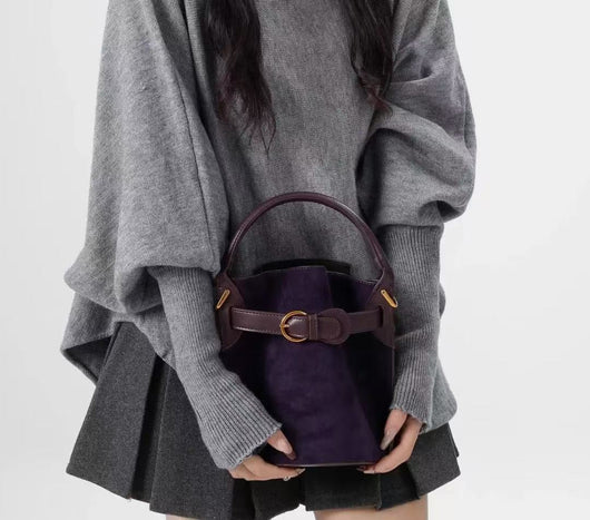 Bolso Mensajero Bucket de Terciopelo Púrpura para Mujer - Image 9