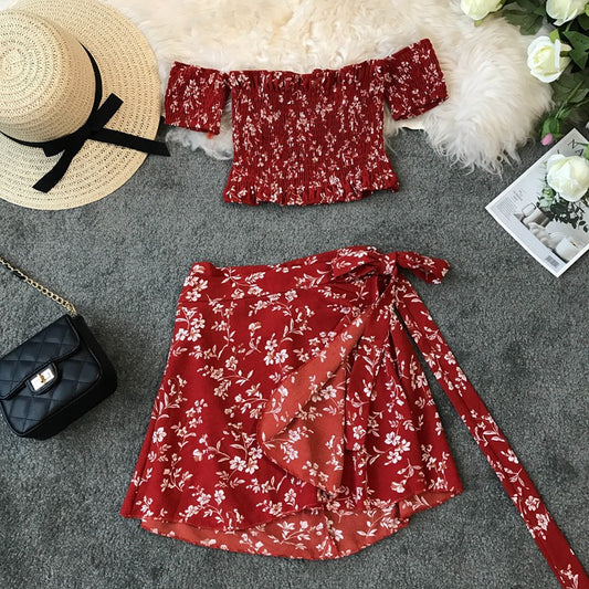 Conjunto de Dos Piezas Tipo Tubo Escote Corto Playa
