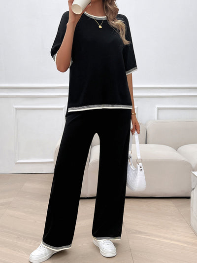 Conjunto de 2 Piezas: Blusa Suelta de Punto con Contraste + Pantalón - Image 12